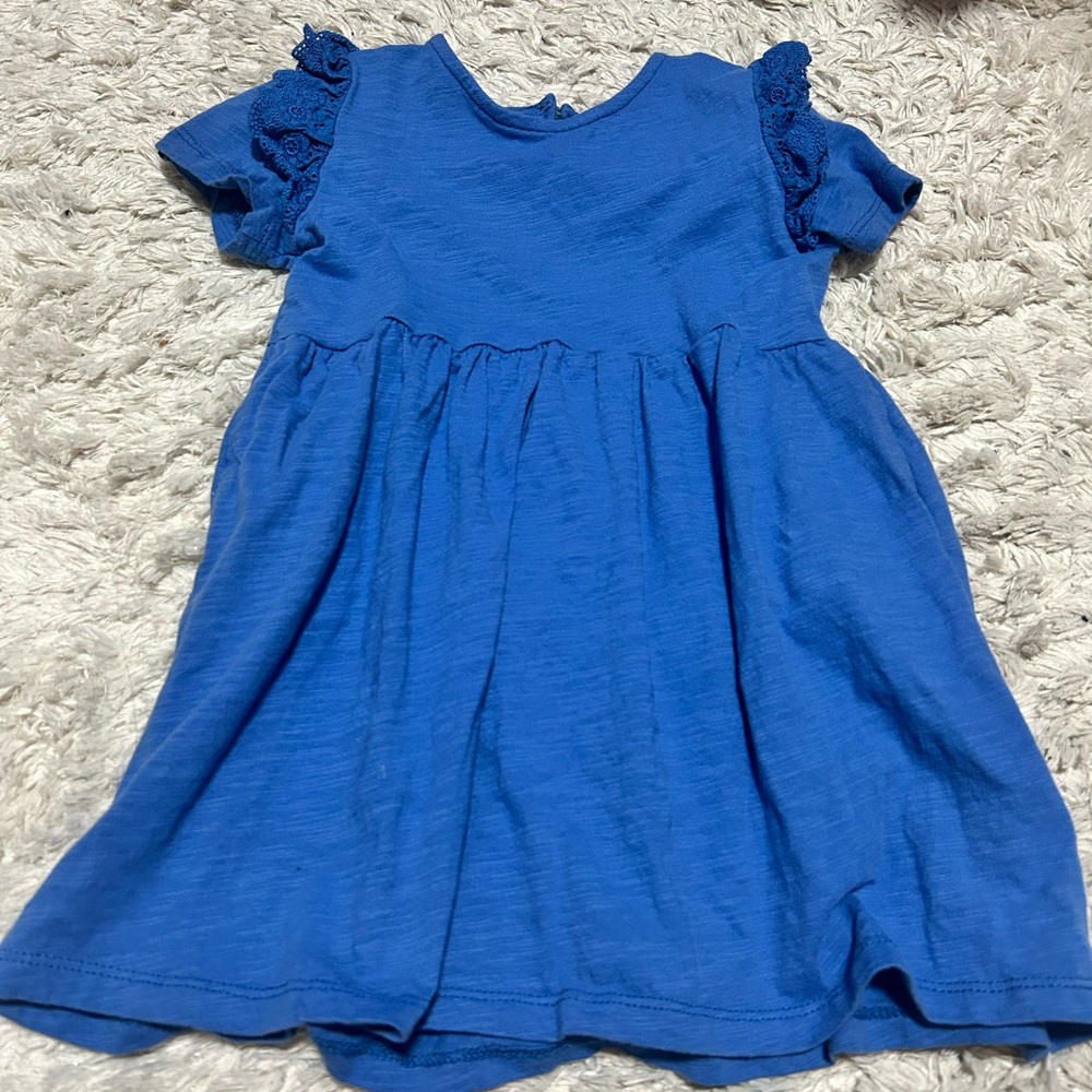 Toddler Blue Ruffle Sleeve Knee Length Dress 4t